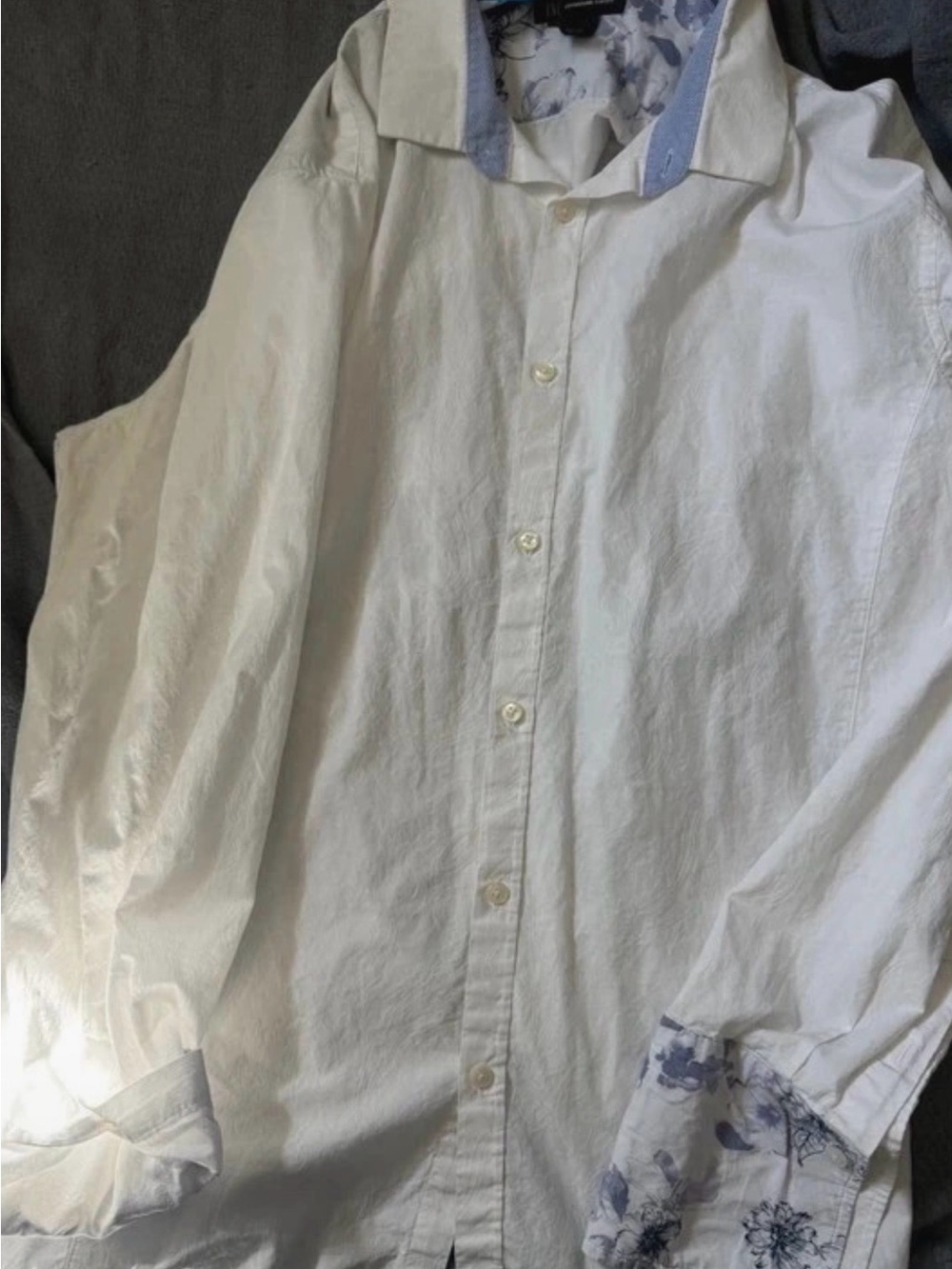 INC International Concepts White Dress Shirt with Blue Trim
